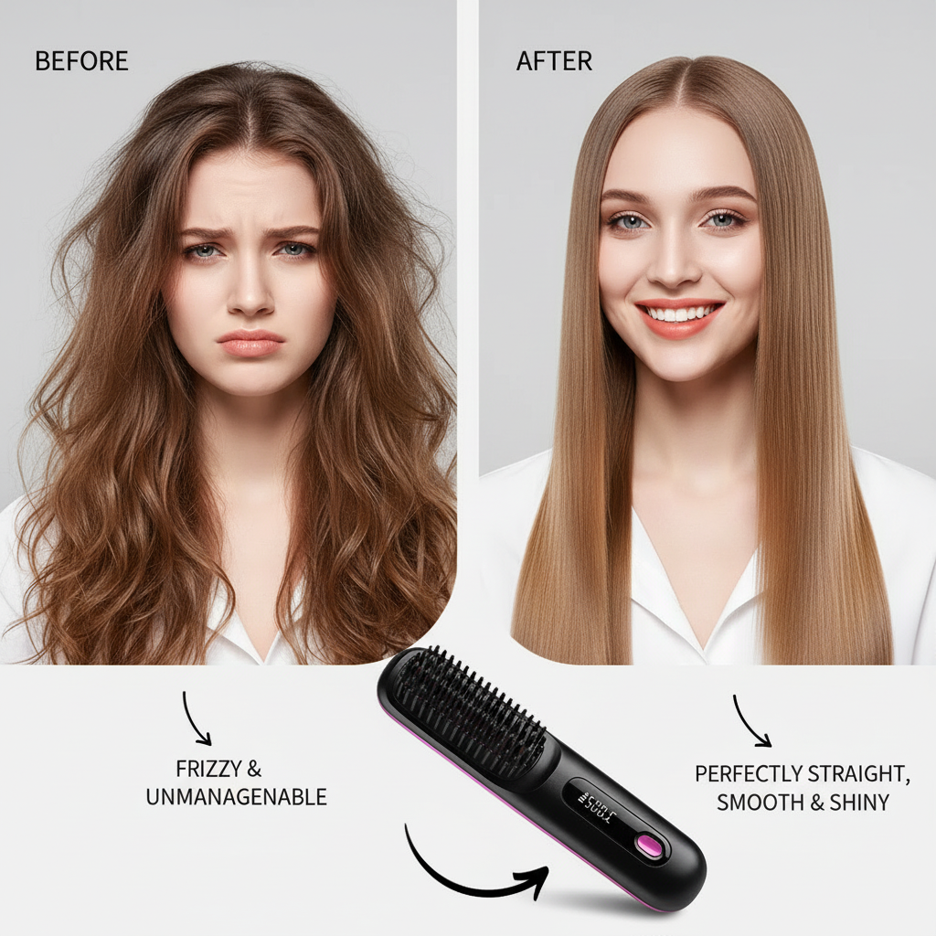 Cordless Hair Straightener Brush 3 Temperature Electric Negative Ions Ceramic Anti-Scald Heated Comb Hair Styling Tools