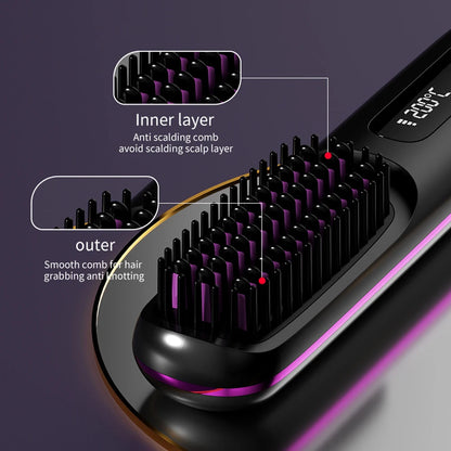 Cordless Hair Straightener Brush 3 Temperature Electric Negative Ions Ceramic Anti-Scald Heated Comb Hair Styling Tools
