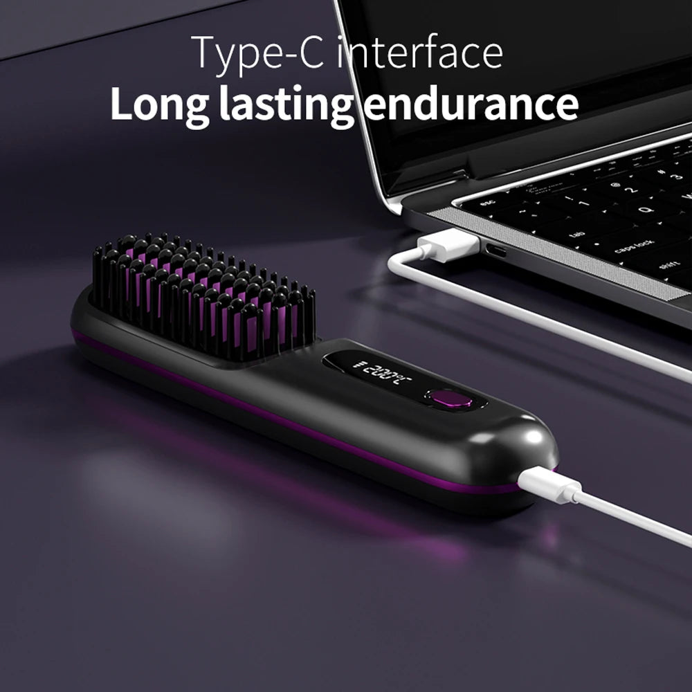 Cordless Hair Straightener Brush 3 Temperature Electric Negative Ions Ceramic Anti-Scald Heated Comb Hair Styling Tools