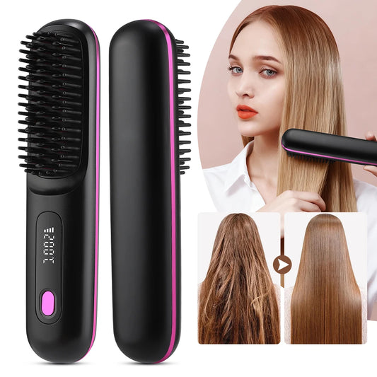 Cordless Hair Straightener Brush 3 Temperature Electric Negative Ions Ceramic Anti-Scald Heated Comb Hair Styling Tools