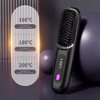 Cordless Hair Straightener Brush 3 Temperature Electric Negative Ions Ceramic Anti-Scald Heated Comb Hair Styling Tools