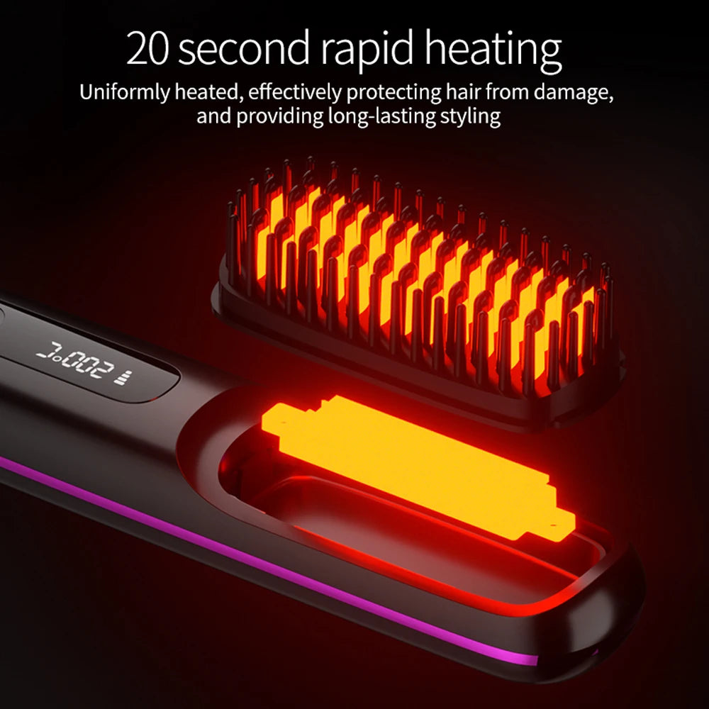 Cordless Hair Straightener Brush 3 Temperature Electric Negative Ions Ceramic Anti-Scald Heated Comb Hair Styling Tools