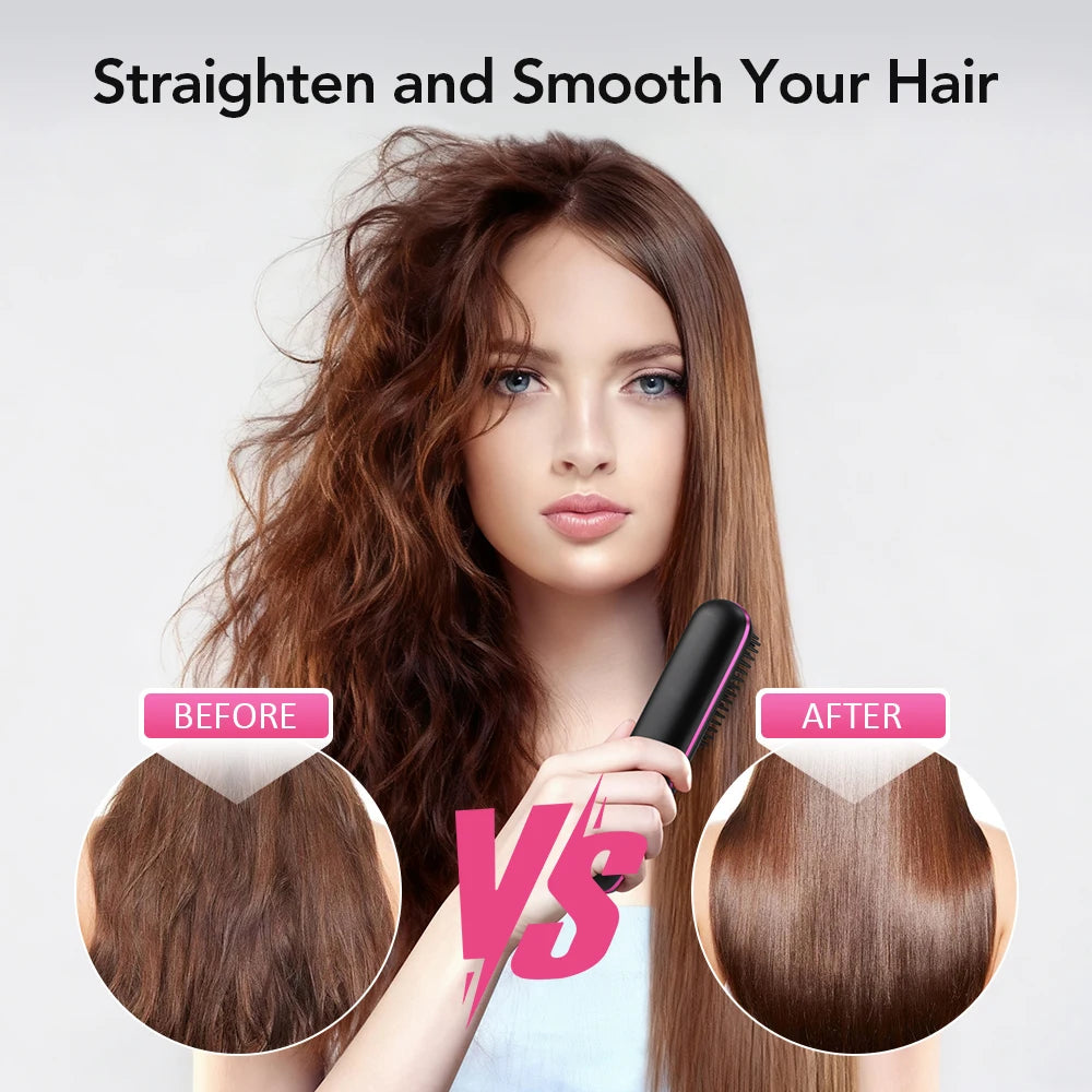 Cordless Hair Straightener Brush 3 Temperature Electric Negative Ions Ceramic Anti-Scald Heated Comb Hair Styling Tools